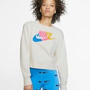 Nike Colorful, Pixelated Logo Relaxed Crop Sweatshirt NWT 65.00